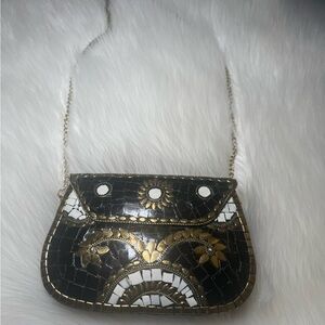Elegant Black and Gold Mosaic Clutch